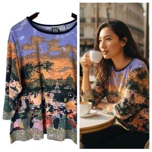 Vtg Y2K Take Two Top Shirt Sz 3X 22 24 Cafe Paris Art to Wear Vibrant Rhinestone